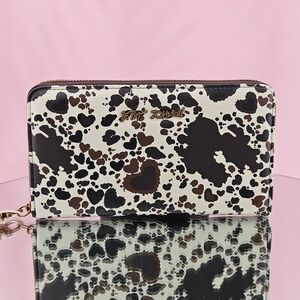 Betsey Johnson Zip Around Wallet Wristlet Strap Western Cow Animal Print Cowgirl